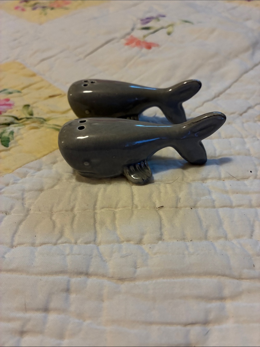 Ceramic Whale Salt & Pepper Shakers - Gray